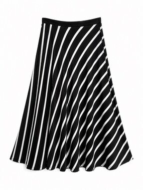Black & White Striped Flared Skirt Viscose | Elastic Waist